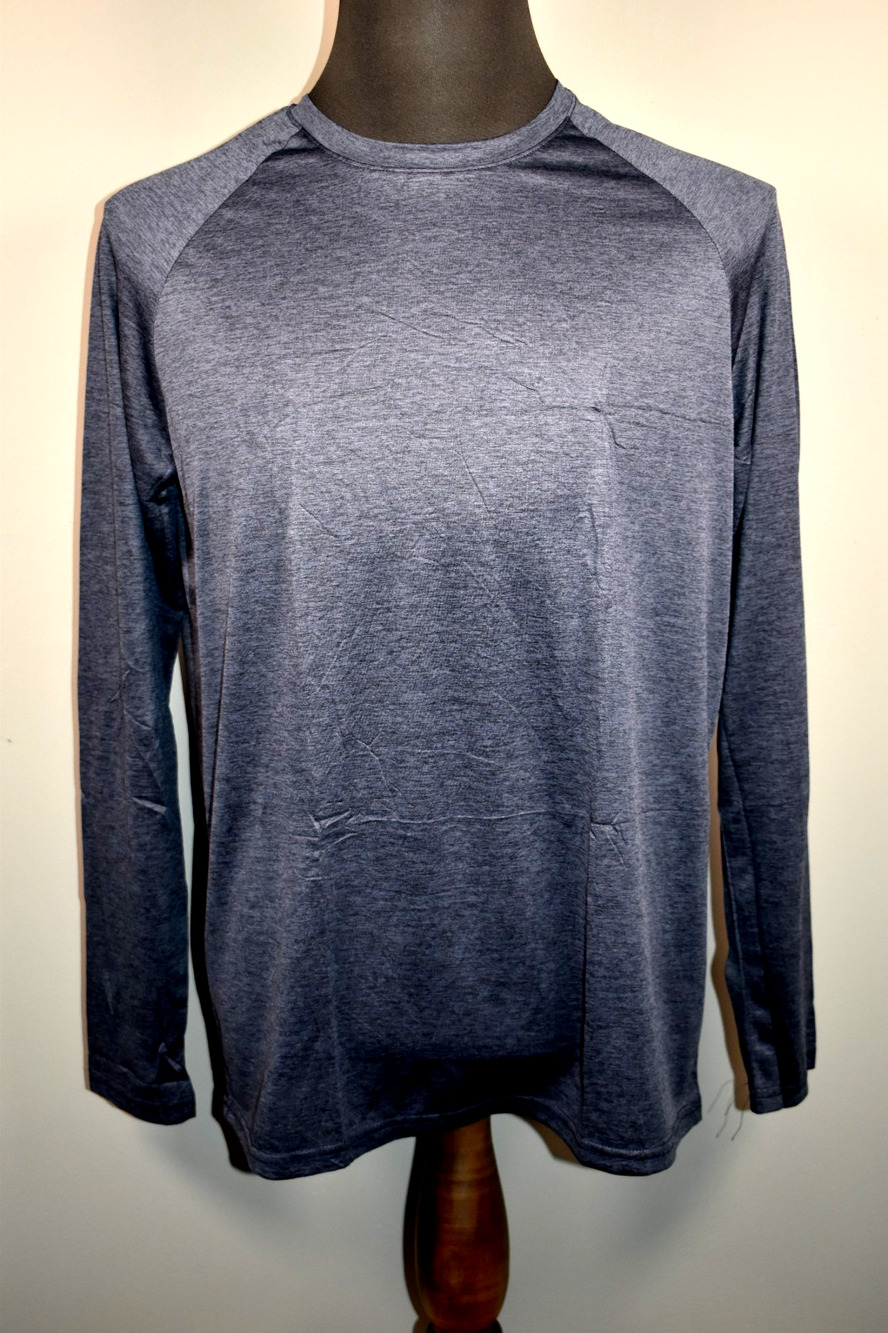 Men's Athletic Long-Sleeve Raglan Shirt Blue Size Med 100% Polyester New no Tag